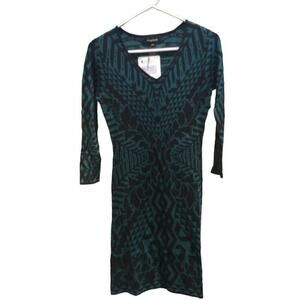 $179 Desigual Women Sweater Dress Size XS Black Green Artsy Boho Fall Casual NEW